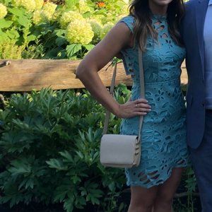 Teal Floral Cut Out Cocktail Dress (Cut out back)